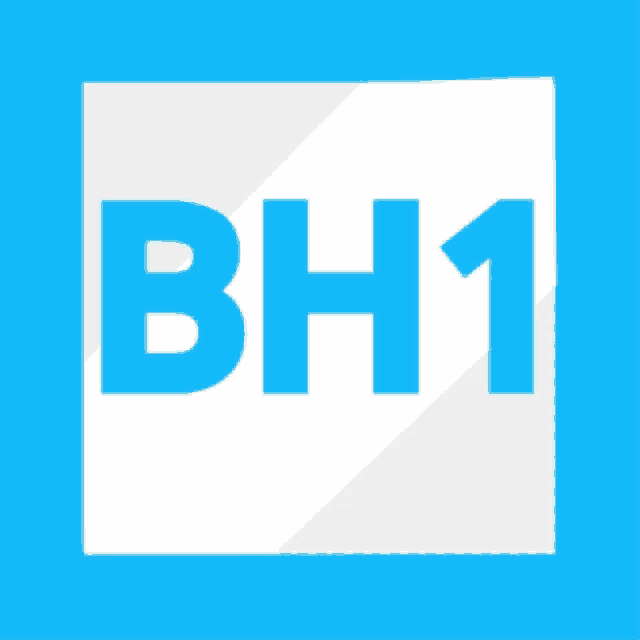 a blue and white logo with the letters bh1