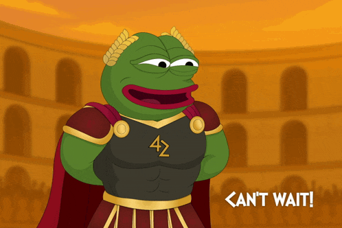 a cartoon of a frog wearing armor and a cape with a 42 on his chest