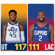 two basketball players from the utah jazz and the clippers are standing next to each other