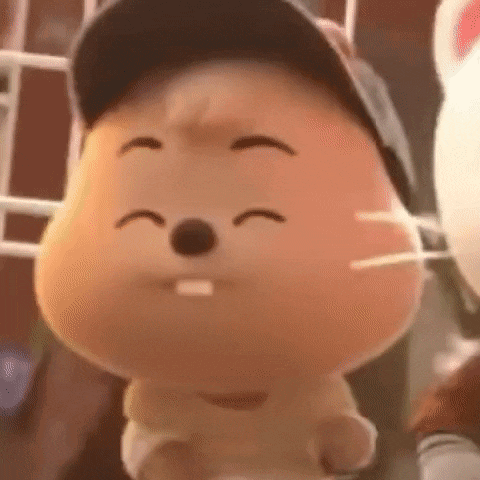 a close up of a cartoon squirrel wearing a hat and smiling .