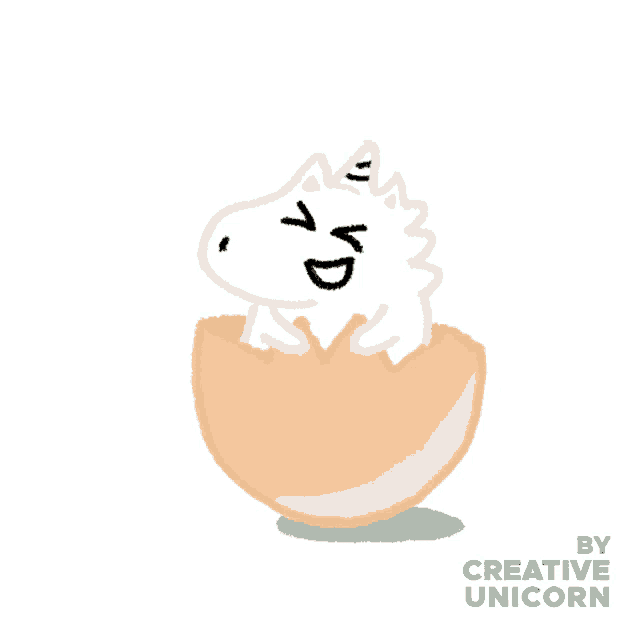 a cartoon of a unicorn coming out of an egg with the words " happie birthday "