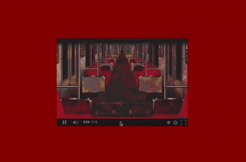 a cartoon of a scary woman with blood on her face is on a red background .