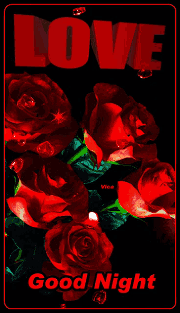 a poster that says good night with red roses on it