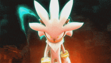 silver the hedgehog from sonic the hedgehog stands in front of a glowing light