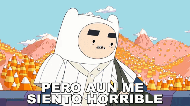 a cartoon character with the words pero aun me siento horrible on the bottom