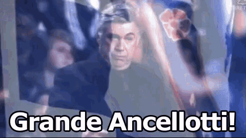 a picture of a man with the words grande ancellotti written below him