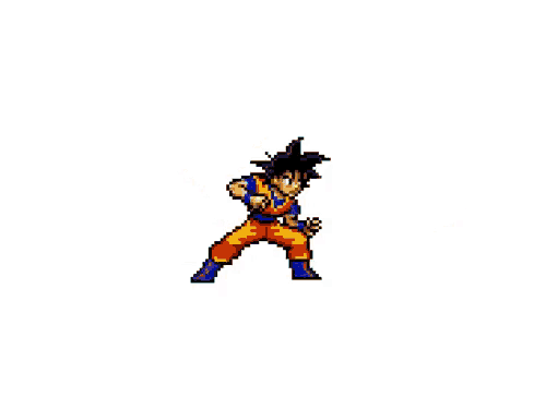 a pixel art of a cartoon character shooting a blue energy beam