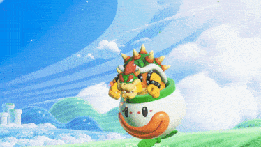a cartoon character named bowser is flying through the air in a video game