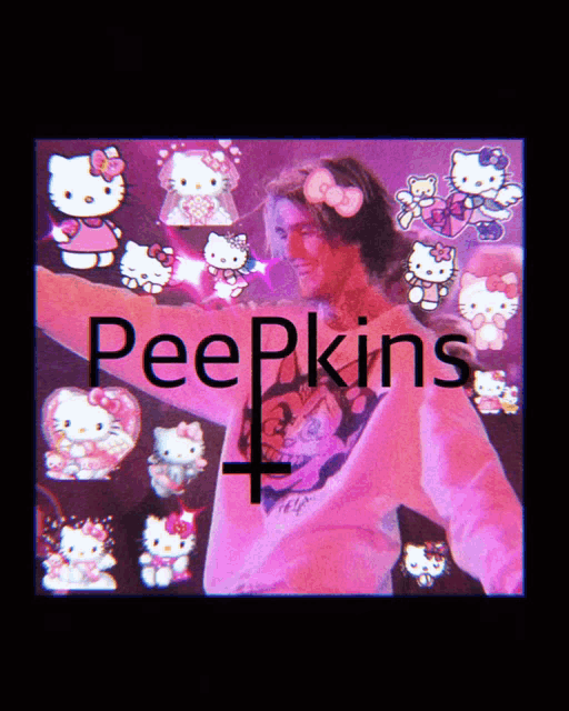 a picture of peepkins with hello kitty stickers on the background