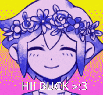 a drawing of a girl with a flower crown on her head and the words hii buck > 3