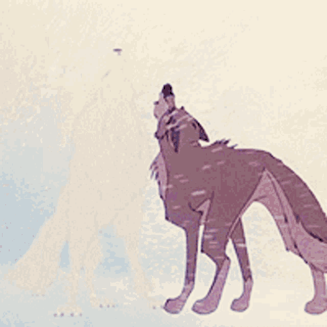 a drawing of a wolf howling at a bird