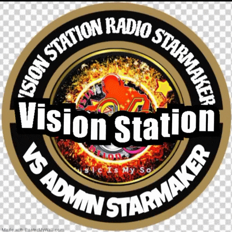 a logo for vision station radio starmaker is shown on a transparent background
