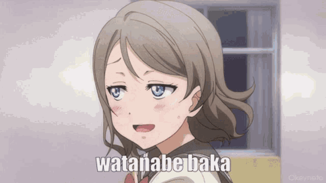 a picture of a girl with the words watanabe baka above her