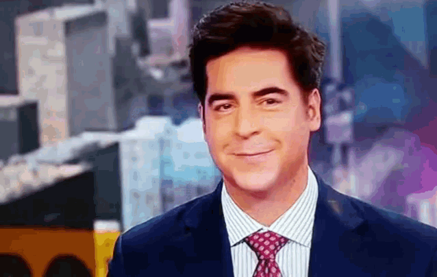 a man in a suit and tie is smiling in front of a city background