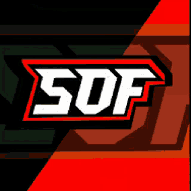 a black and red logo that says sof in white letters
