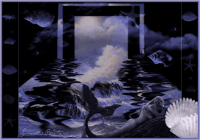 a painting of a mermaid with the name jacqueline creations on it