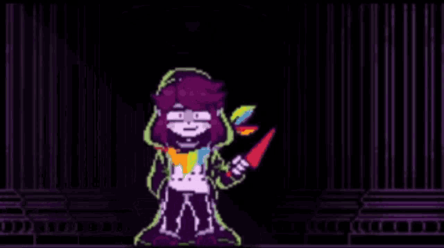 a pixel art character is holding a knife and saying enough i 'm done with all those child play !!