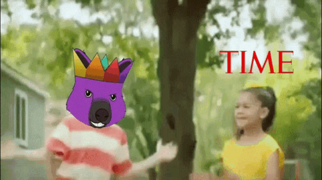 a girl and a boy are standing in front of a tree and the word time is on the bottom