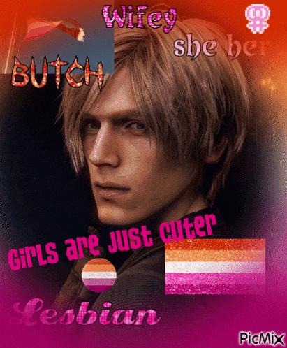 a picture of a man with the words " wifey she be butch girls are just cuter lesbian " on it