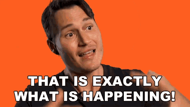 a man says " that is exactly what is happening " in front of an orange background