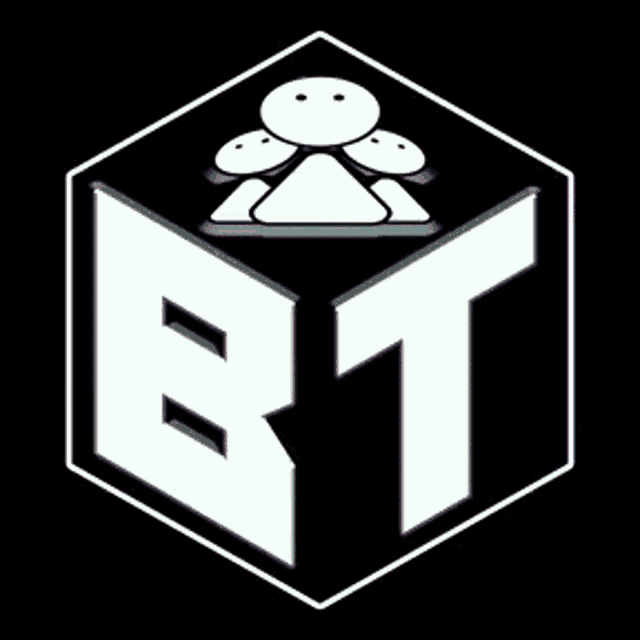 a cube with the letters bt and a group of people on it