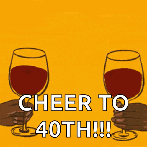 a greeting card that says " sip sip hooray cheer to 40th !!! "
