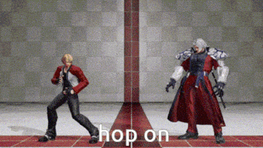 a video game character is jumping in the air with the words hop on below him