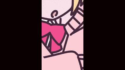 a couple of cartoon characters standing next to each other on a pink background . one of the characters is wearing a pink shirt .