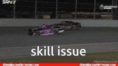 a video of a race with the words skill issue on the bottom right