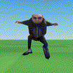 a cartoon character is jumping in the air on a grassy field .