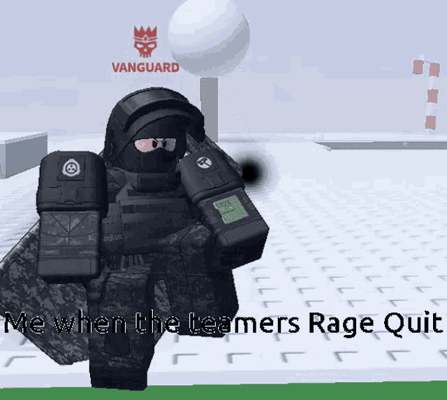 a video game character with the words " me when the teamers rage quit " on the bottom