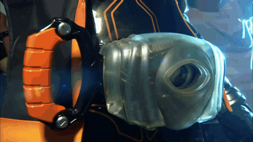 a close up of a clear object with a black and orange stripe