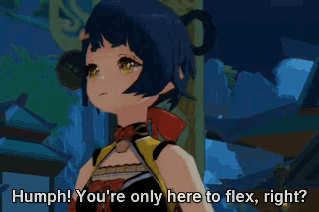 a cartoon character with the words humph you 're only here to flex right below her