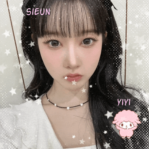 a picture of a girl with the name sieun on her head