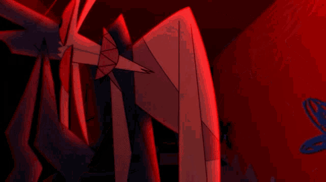 a cartoon drawing of a man in a suit and tie in a dark room with a red light behind him