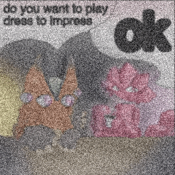 a picture of a cartoon character with the words `` do you want to play dress to impress ok '' .