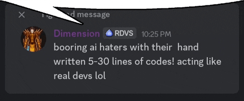 a screenshot of a message from dimension rdvs at 10:25 pm