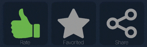 a thumbs up a star and a share icon on a dark background