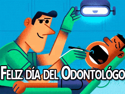 a cartoon illustration of a dentist examining a patient 's teeth with the words feliz dia del odontologo