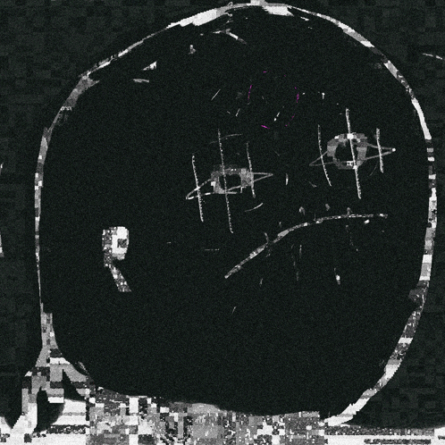 a black and white drawing of a person 's face with a cross on it