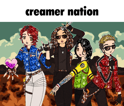 a group of people standing next to each other with the words creamer nation written above them