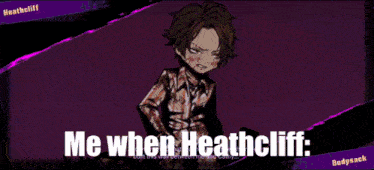 a cartoon explosion with the words " me when heathcliff " at the bottom