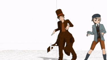 a man in a top hat and a man in a suit are standing next to each other and the word hi is on the bottom
