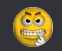 a cartoon smiley face with big teeth and a hand covering its mouth .