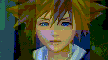 a close up of a cartoon character with blue eyes and brown hair .