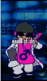 a cartoon character is wearing a pink vest with a male symbol on it
