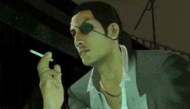 a man wearing sunglasses and an eye patch is smoking a cigarette