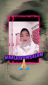 a picture of a woman with a hijab and the words waalaikumsalam