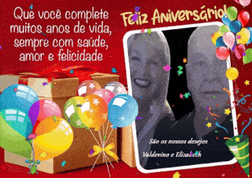 a feliz aniversario greeting card with a picture of a man and woman