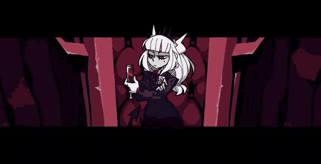 a cartoon of a woman with horns holding a can of soda